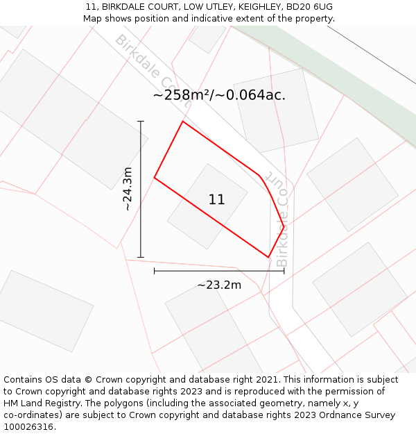 11, BIRKDALE COURT, LOW UTLEY, KEIGHLEY, BD20 6UG: Plot and title map