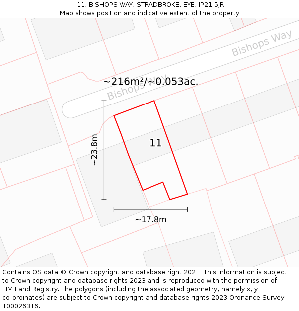 11, BISHOPS WAY, STRADBROKE, EYE, IP21 5JR: Plot and title map