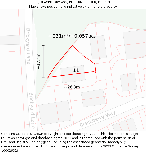 11, BLACKBERRY WAY, KILBURN, BELPER, DE56 0LE: Plot and title map