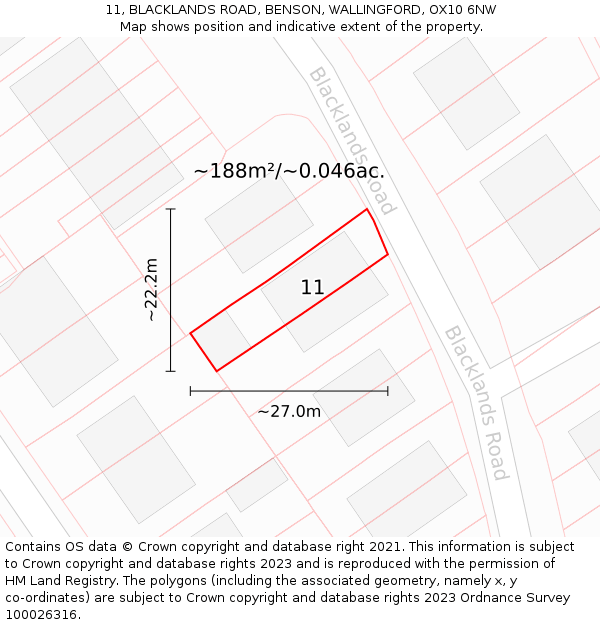 11, BLACKLANDS ROAD, BENSON, WALLINGFORD, OX10 6NW: Plot and title map