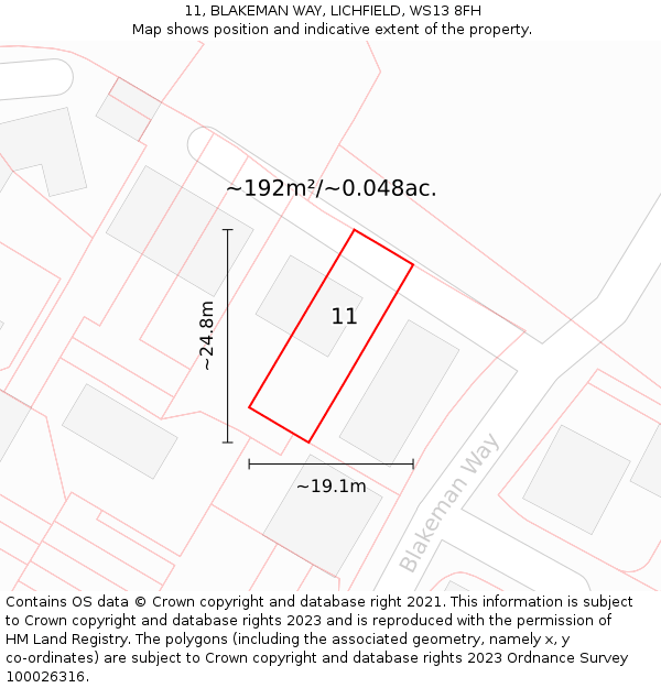 11, BLAKEMAN WAY, LICHFIELD, WS13 8FH: Plot and title map