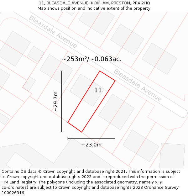 11, BLEASDALE AVENUE, KIRKHAM, PRESTON, PR4 2HQ: Plot and title map