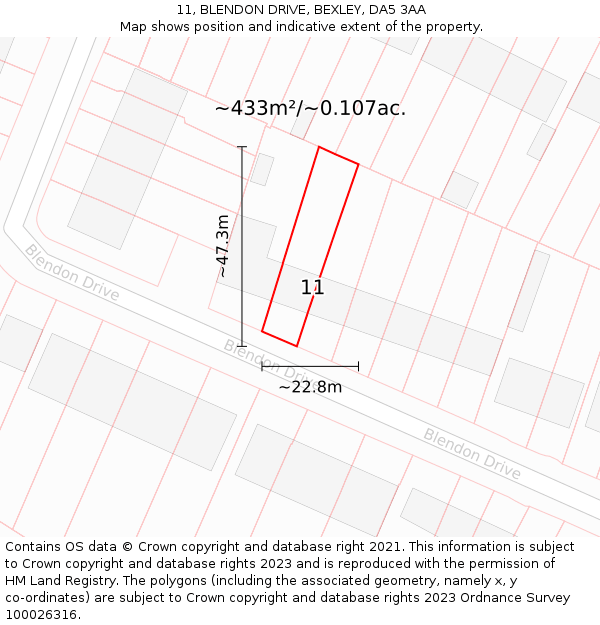 11, BLENDON DRIVE, BEXLEY, DA5 3AA: Plot and title map