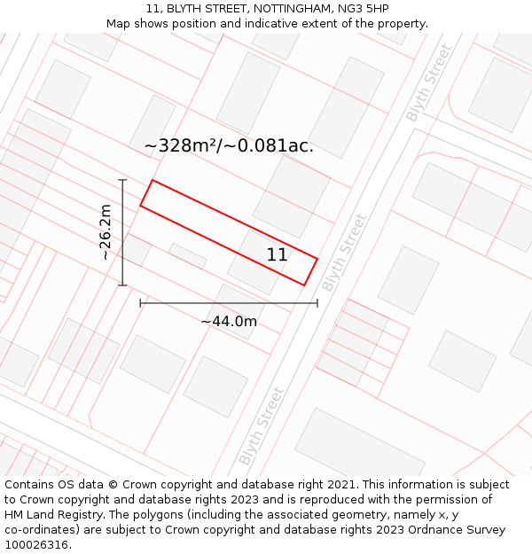 11, BLYTH STREET, NOTTINGHAM, NG3 5HP: Plot and title map