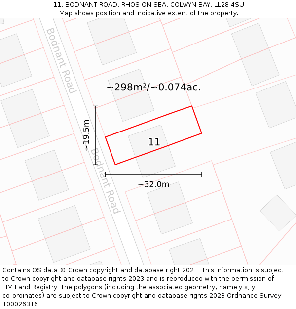 11, BODNANT ROAD, RHOS ON SEA, COLWYN BAY, LL28 4SU: Plot and title map