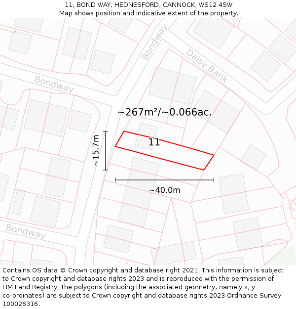 11, BOND WAY, HEDNESFORD, CANNOCK, WS12 4SW: Plot and title map