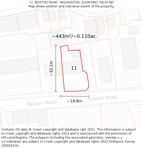 11, BOSTON ROAD, HECKINGTON, SLEAFORD, NG34 9JD: Plot and title map