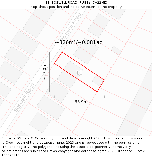 11, BOSWELL ROAD, RUGBY, CV22 6JD: Plot and title map