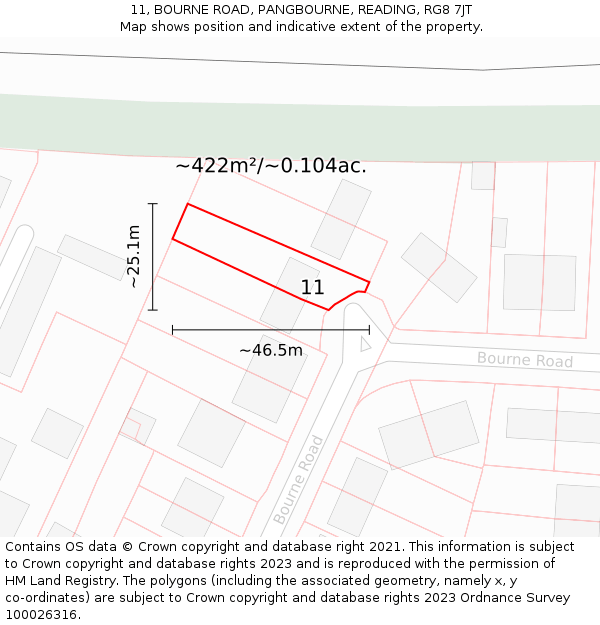 11, BOURNE ROAD, PANGBOURNE, READING, RG8 7JT: Plot and title map