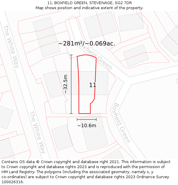 11, BOXFIELD GREEN, STEVENAGE, SG2 7DR: Plot and title map