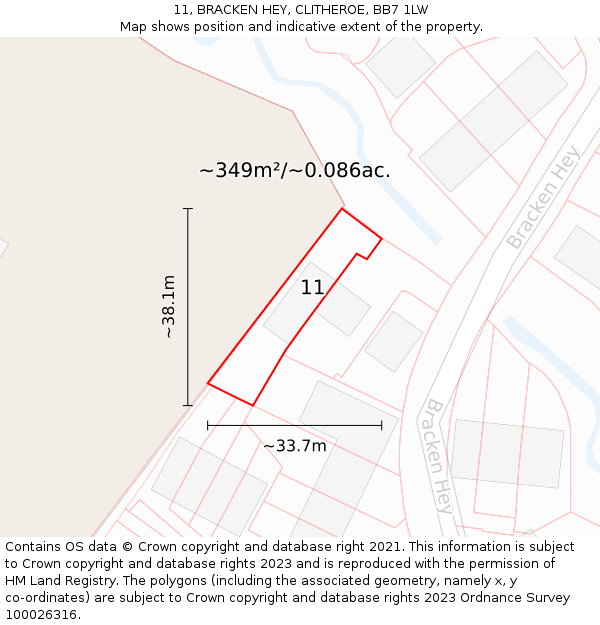 11, BRACKEN HEY, CLITHEROE, BB7 1LW: Plot and title map