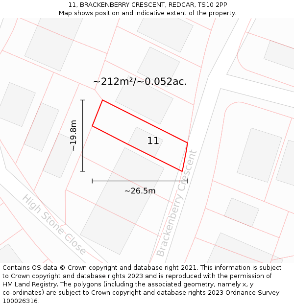 11, BRACKENBERRY CRESCENT, REDCAR, TS10 2PP: Plot and title map