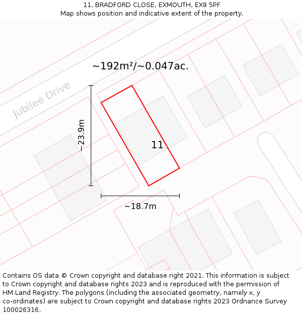 11, BRADFORD CLOSE, EXMOUTH, EX8 5PF: Plot and title map