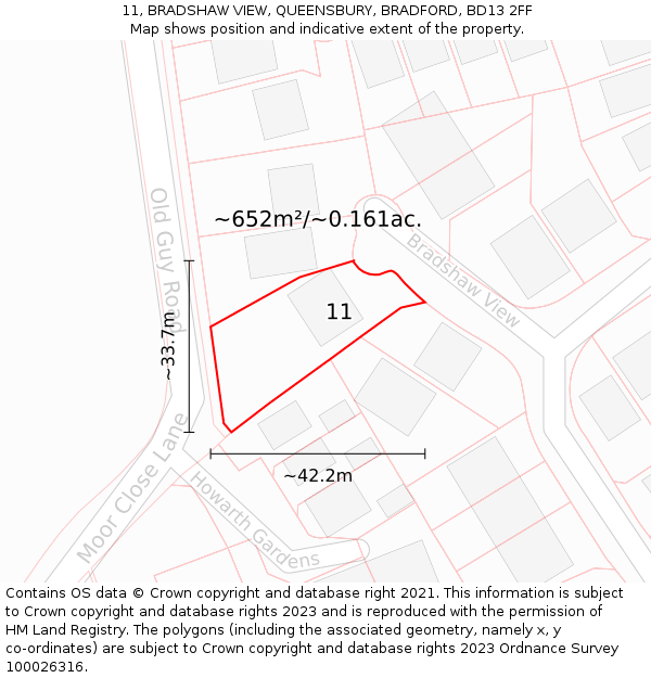 11, BRADSHAW VIEW, QUEENSBURY, BRADFORD, BD13 2FF: Plot and title map