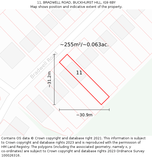 11, BRADWELL ROAD, BUCKHURST HILL, IG9 6BY: Plot and title map