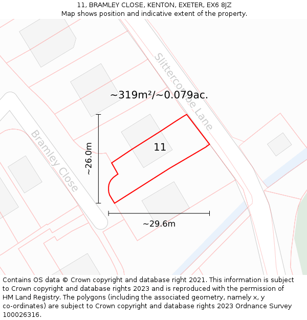 11, BRAMLEY CLOSE, KENTON, EXETER, EX6 8JZ: Plot and title map