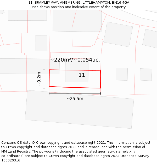 11, BRAMLEY WAY, ANGMERING, LITTLEHAMPTON, BN16 4GA: Plot and title map