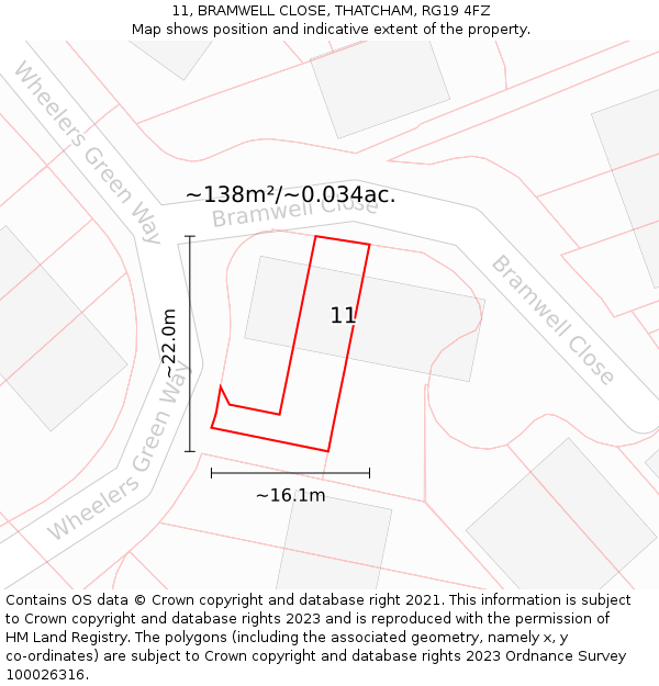 11, BRAMWELL CLOSE, THATCHAM, RG19 4FZ: Plot and title map