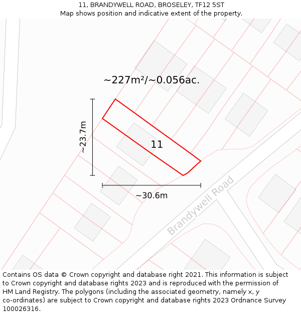 11, BRANDYWELL ROAD, BROSELEY, TF12 5ST: Plot and title map