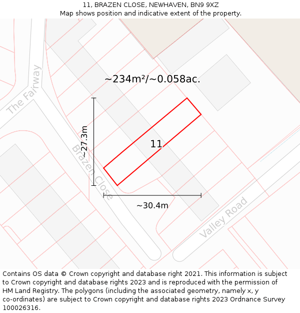 11, BRAZEN CLOSE, NEWHAVEN, BN9 9XZ: Plot and title map