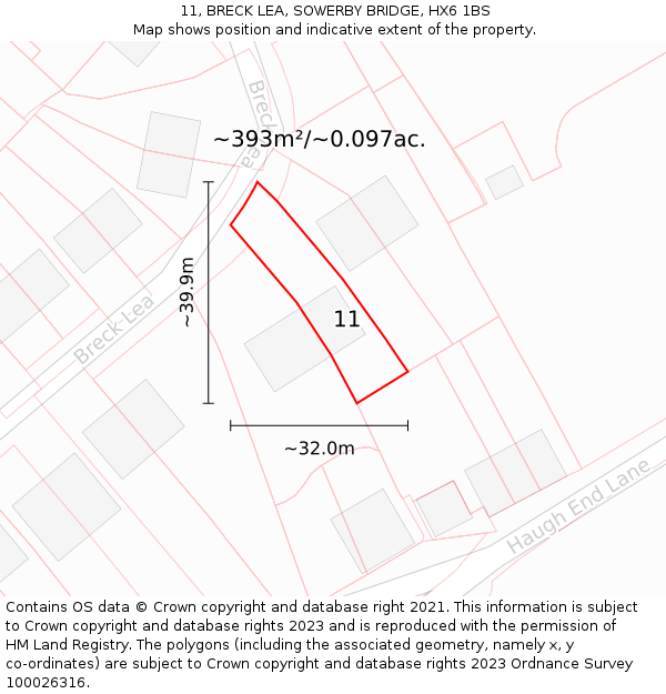 11, BRECK LEA, SOWERBY BRIDGE, HX6 1BS: Plot and title map