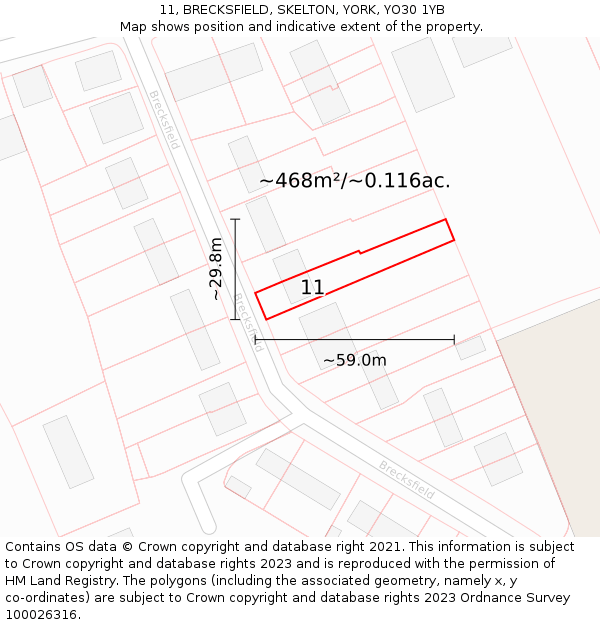 11, BRECKSFIELD, SKELTON, YORK, YO30 1YB: Plot and title map