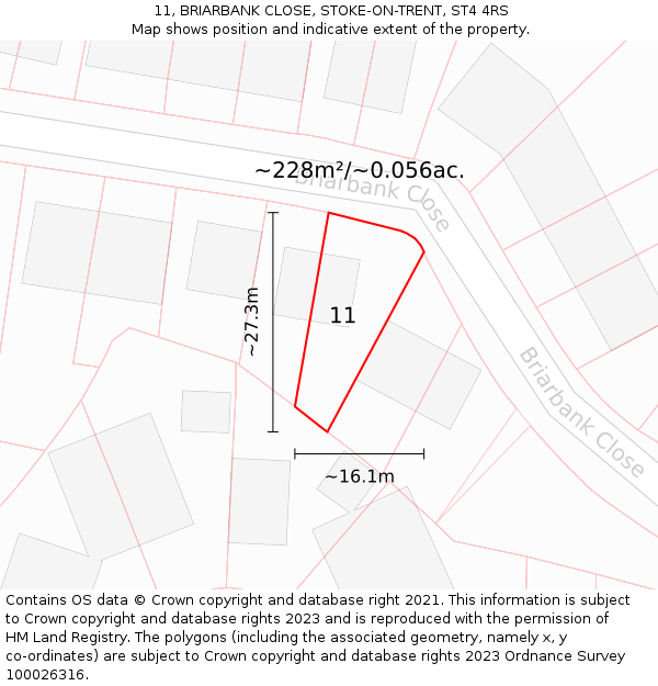 11, BRIARBANK CLOSE, STOKE-ON-TRENT, ST4 4RS: Plot and title map