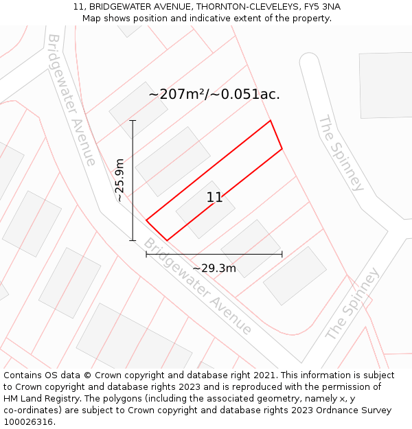 11, BRIDGEWATER AVENUE, THORNTON-CLEVELEYS, FY5 3NA: Plot and title map