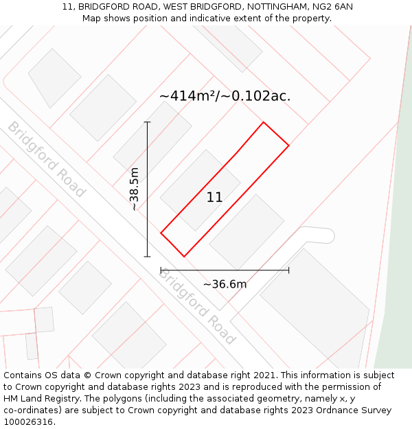 11, BRIDGFORD ROAD, WEST BRIDGFORD, NOTTINGHAM, NG2 6AN: Plot and title map