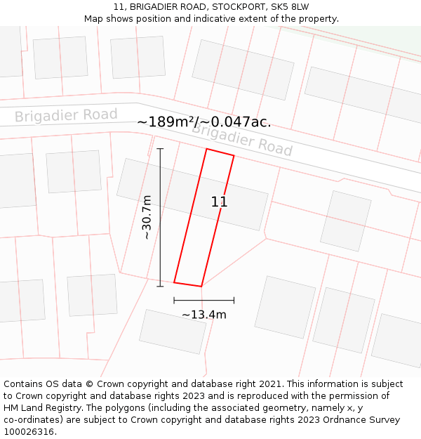 11, BRIGADIER ROAD, STOCKPORT, SK5 8LW: Plot and title map