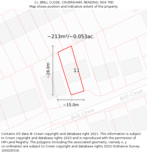 11, BRILL CLOSE, CAVERSHAM, READING, RG4 7RD: Plot and title map