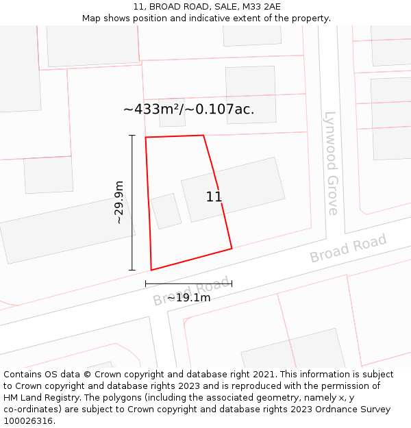 11, BROAD ROAD, SALE, M33 2AE: Plot and title map