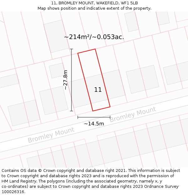 11, BROMLEY MOUNT, WAKEFIELD, WF1 5LB: Plot and title map