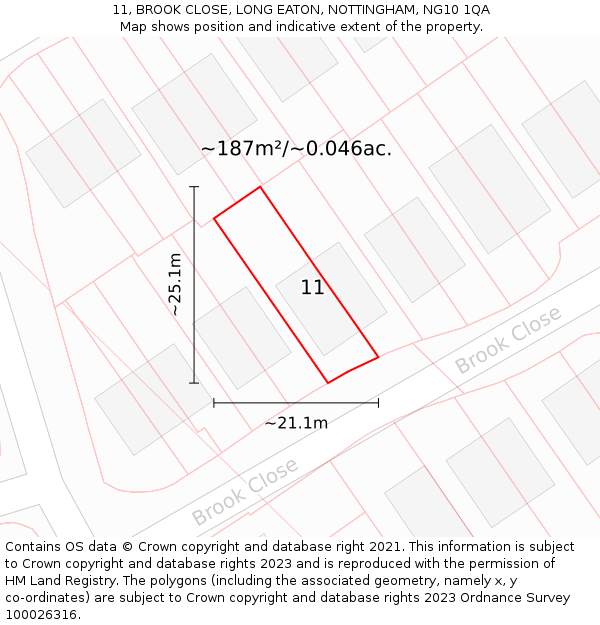 11, BROOK CLOSE, LONG EATON, NOTTINGHAM, NG10 1QA: Plot and title map