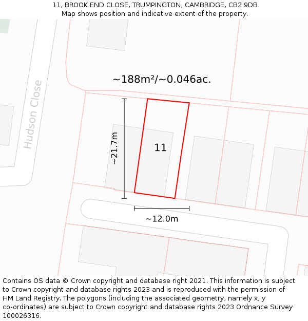 11, BROOK END CLOSE, TRUMPINGTON, CAMBRIDGE, CB2 9DB: Plot and title map