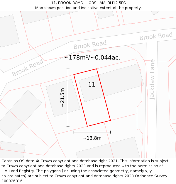 11, BROOK ROAD, HORSHAM, RH12 5FS: Plot and title map