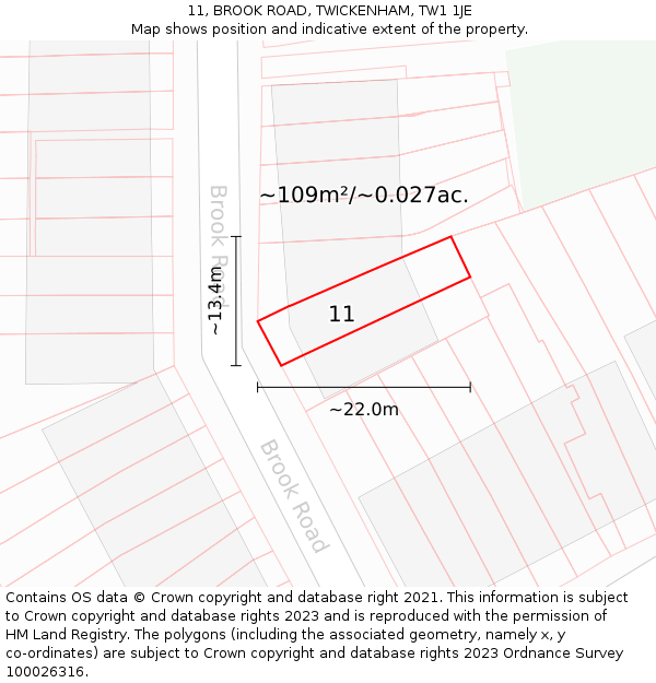 11, BROOK ROAD, TWICKENHAM, TW1 1JE: Plot and title map