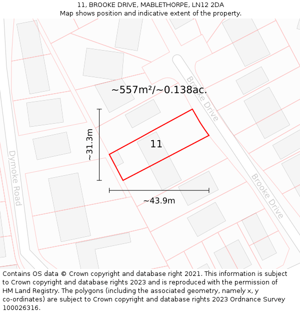 11, BROOKE DRIVE, MABLETHORPE, LN12 2DA: Plot and title map