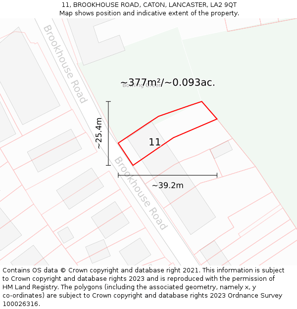 11, BROOKHOUSE ROAD, CATON, LANCASTER, LA2 9QT: Plot and title map