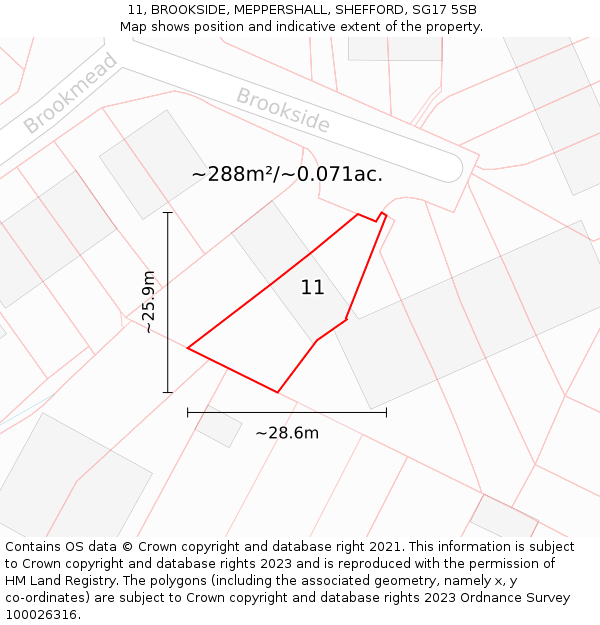 11, BROOKSIDE, MEPPERSHALL, SHEFFORD, SG17 5SB: Plot and title map