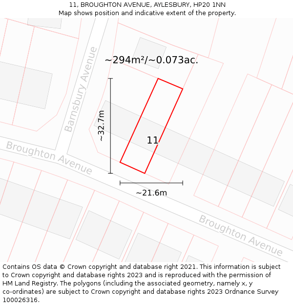 11, BROUGHTON AVENUE, AYLESBURY, HP20 1NN: Plot and title map