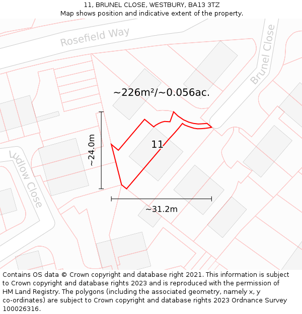 11, BRUNEL CLOSE, WESTBURY, BA13 3TZ: Plot and title map