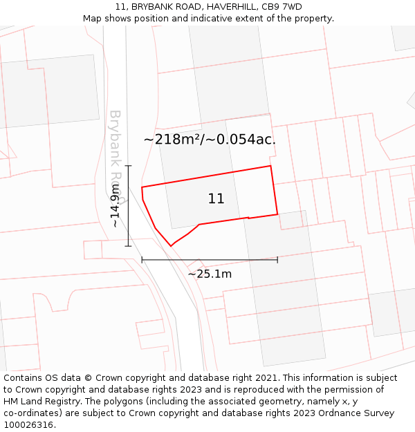 11, BRYBANK ROAD, HAVERHILL, CB9 7WD: Plot and title map