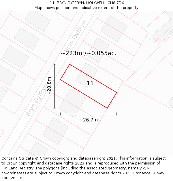 11, BRYN DYFFRYN, HOLYWELL, CH8 7DX: Plot and title map