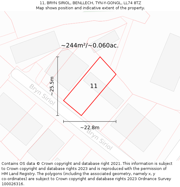 11, BRYN SIRIOL, BENLLECH, TYN-Y-GONGL, LL74 8TZ: Plot and title map