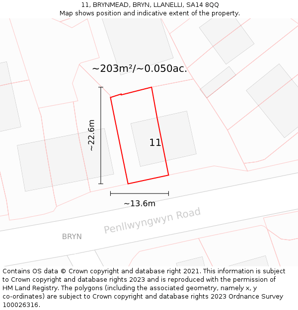 11, BRYNMEAD, BRYN, LLANELLI, SA14 8QQ: Plot and title map