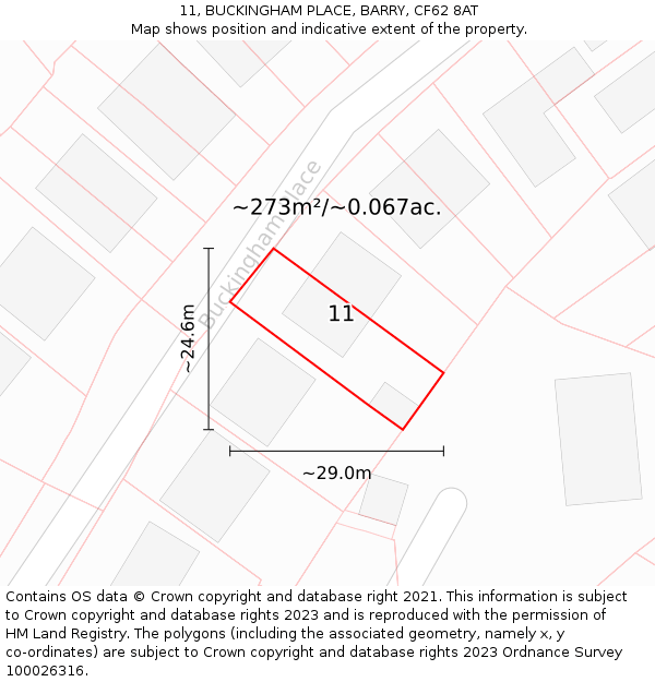 11, BUCKINGHAM PLACE, BARRY, CF62 8AT: Plot and title map