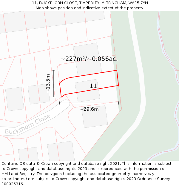 11, BUCKTHORN CLOSE, TIMPERLEY, ALTRINCHAM, WA15 7YN: Plot and title map