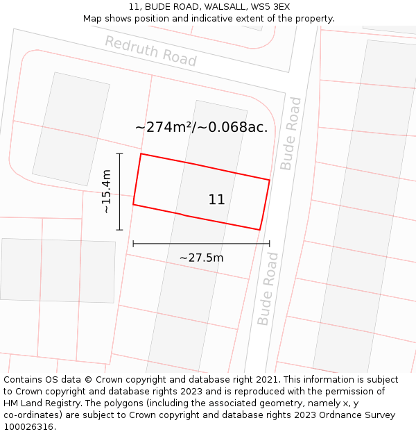 11, BUDE ROAD, WALSALL, WS5 3EX: Plot and title map