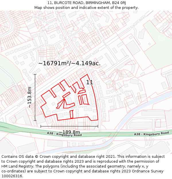 11, BURCOTE ROAD, BIRMINGHAM, B24 0RJ: Plot and title map